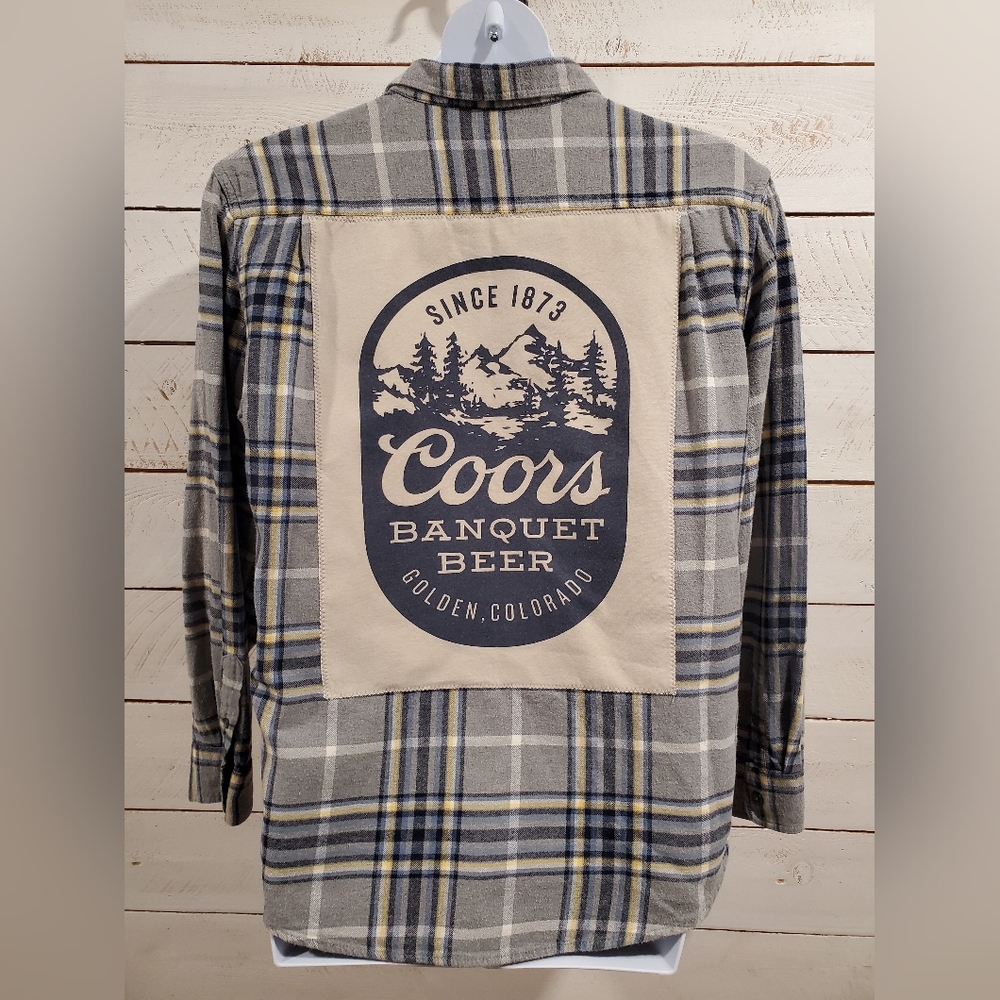 Upcycled / Recycled Flannel Shirt With Coors Patch On The Back